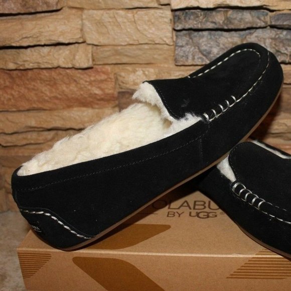 UGG KOOLABURRA LEZLY SUEDE FUR SLIPPERS BLACK - Picture 1 of 7